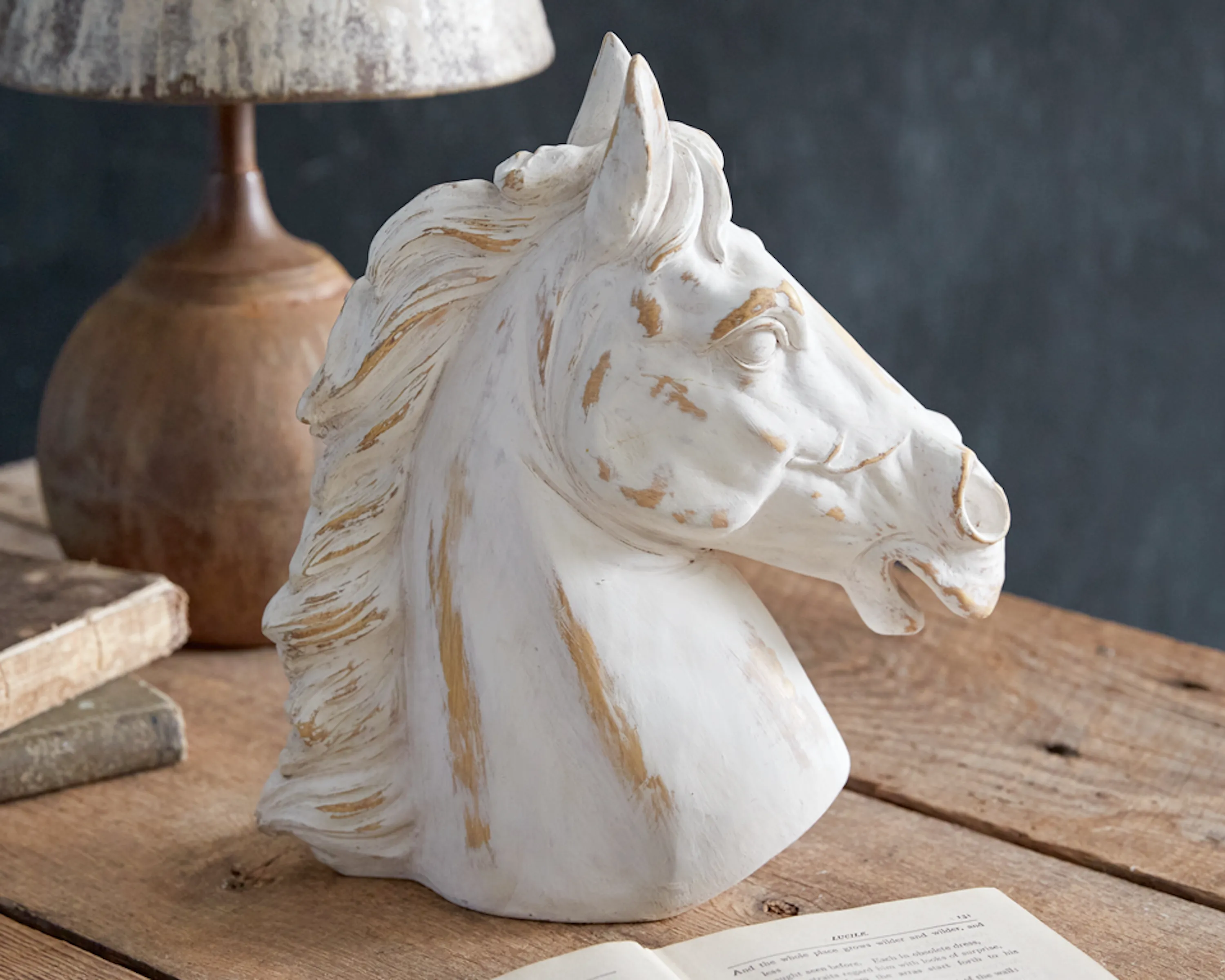 Short vintage-inspired cream horse head statue