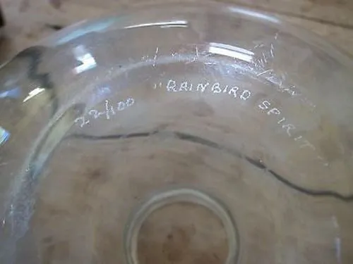 Signed Perry Coyle Crystal Glass Vase "Rainbird Spirit"