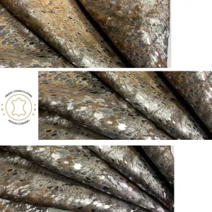 Silver Metallic Wash on Brindle Cowhide Sheets | 12"x12", 12"x18", 12"x24" Precuts Leather Sheets