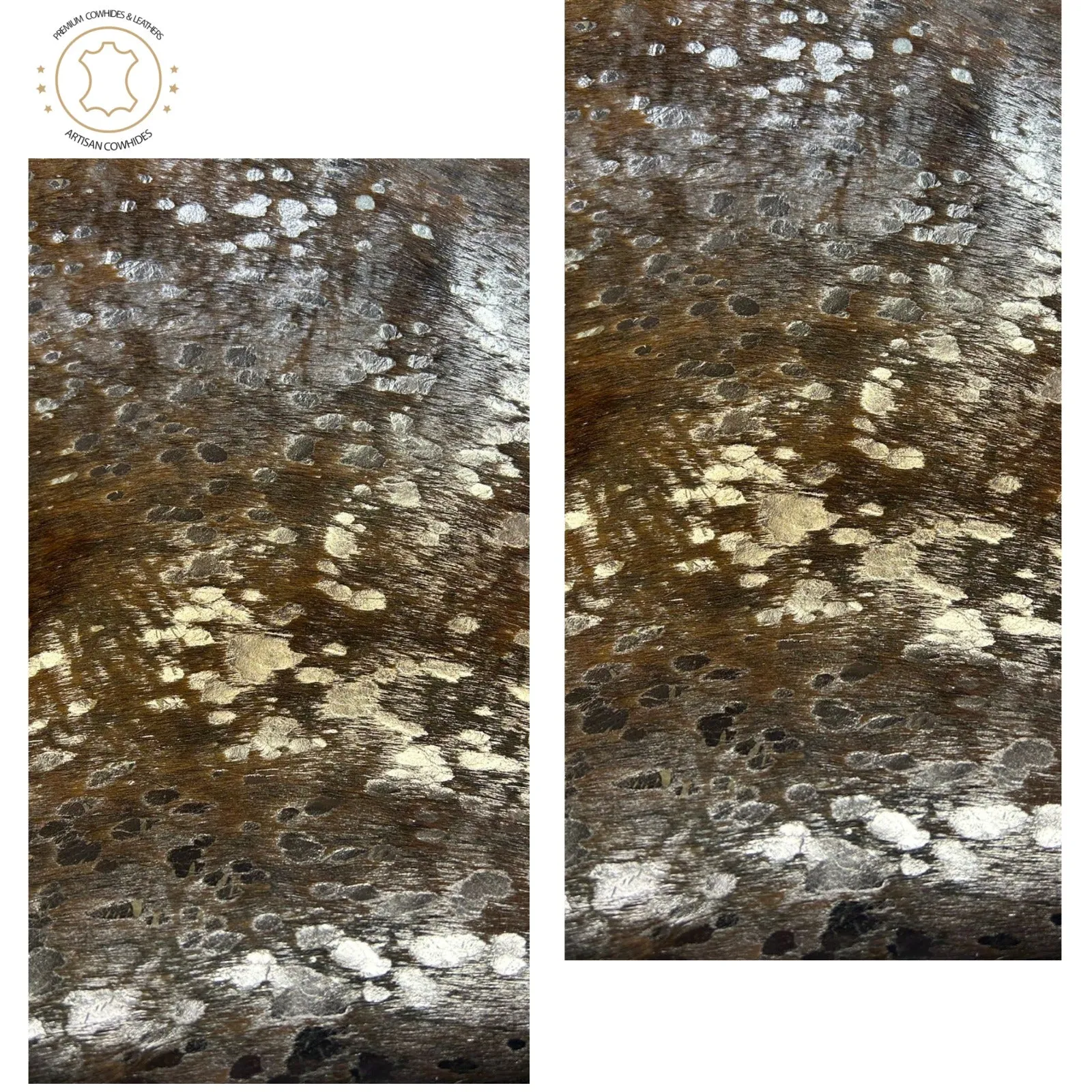 Silver Metallic Wash on Brindle Cowhide Sheets | 12"x12", 12"x18", 12"x24" Precuts Leather Sheets
