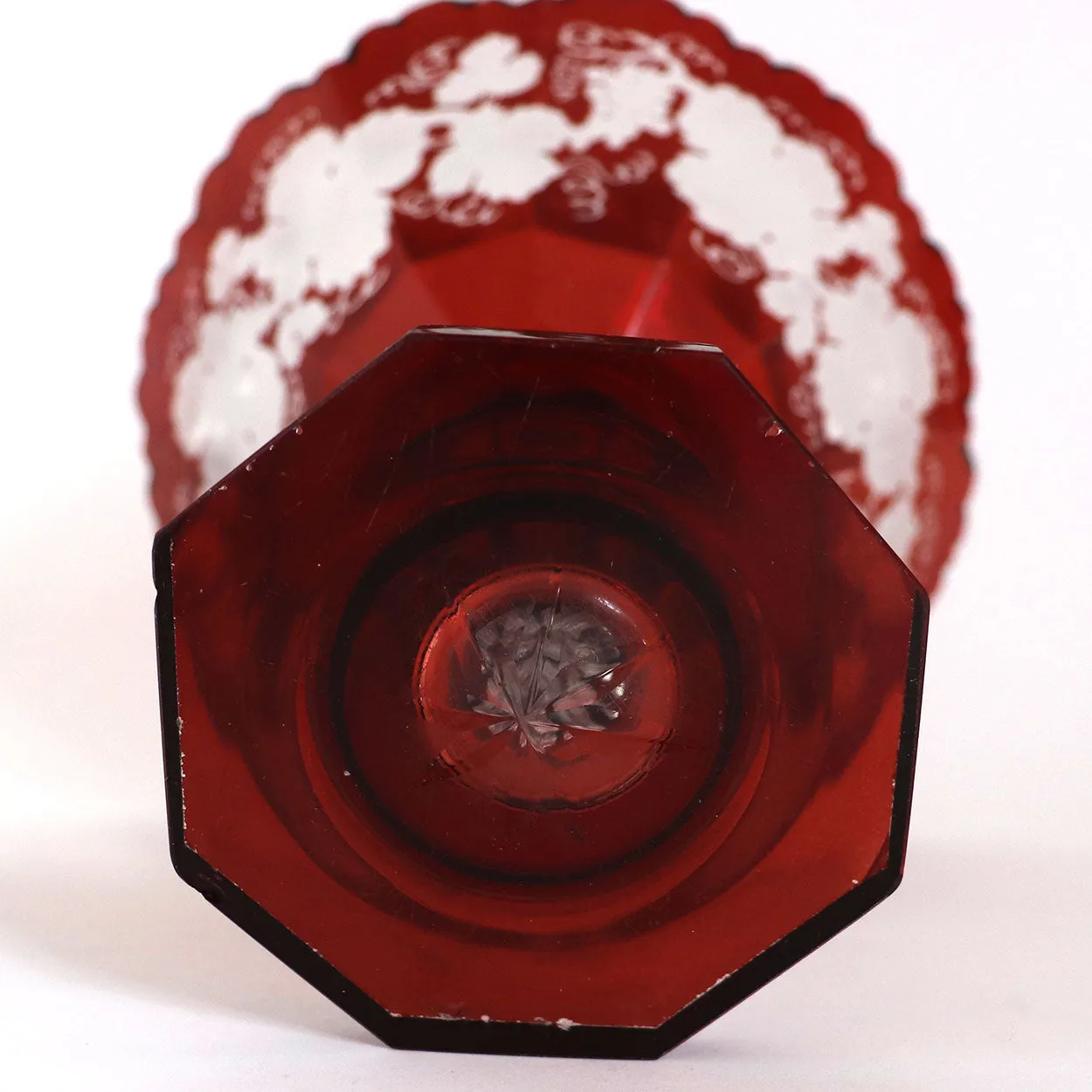 Small Bohemian Crystal Glass Flashed Ruby Red Grapevine Compote