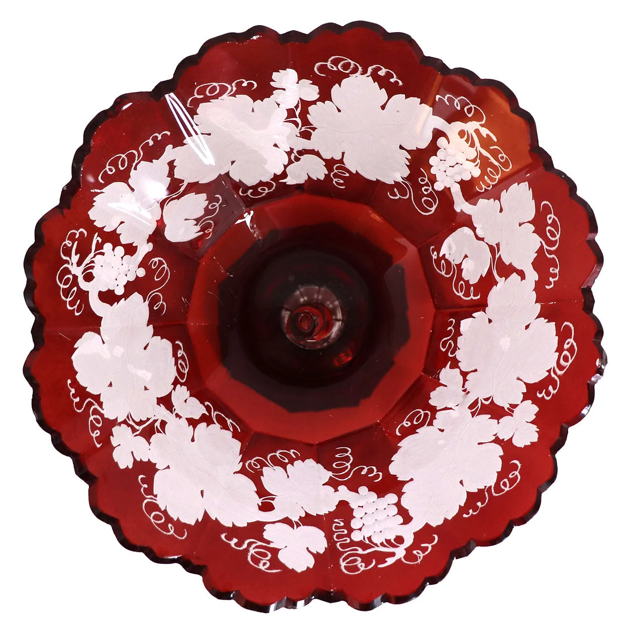 Small Bohemian Crystal Glass Flashed Ruby Red Grapevine Compote
