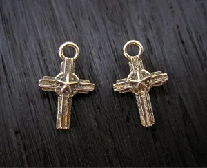 Small Gold Bronze Designer Texas Star Cross Charms (two charms)