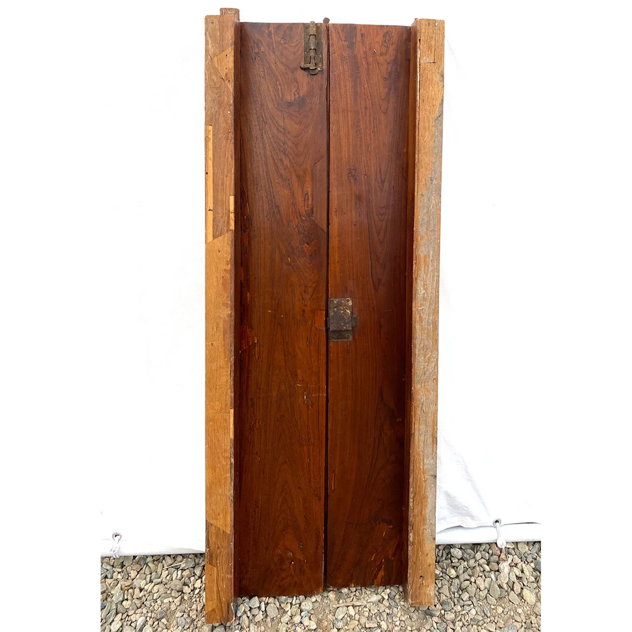 Small Indian Paneled Teak Haveli Window Shutters