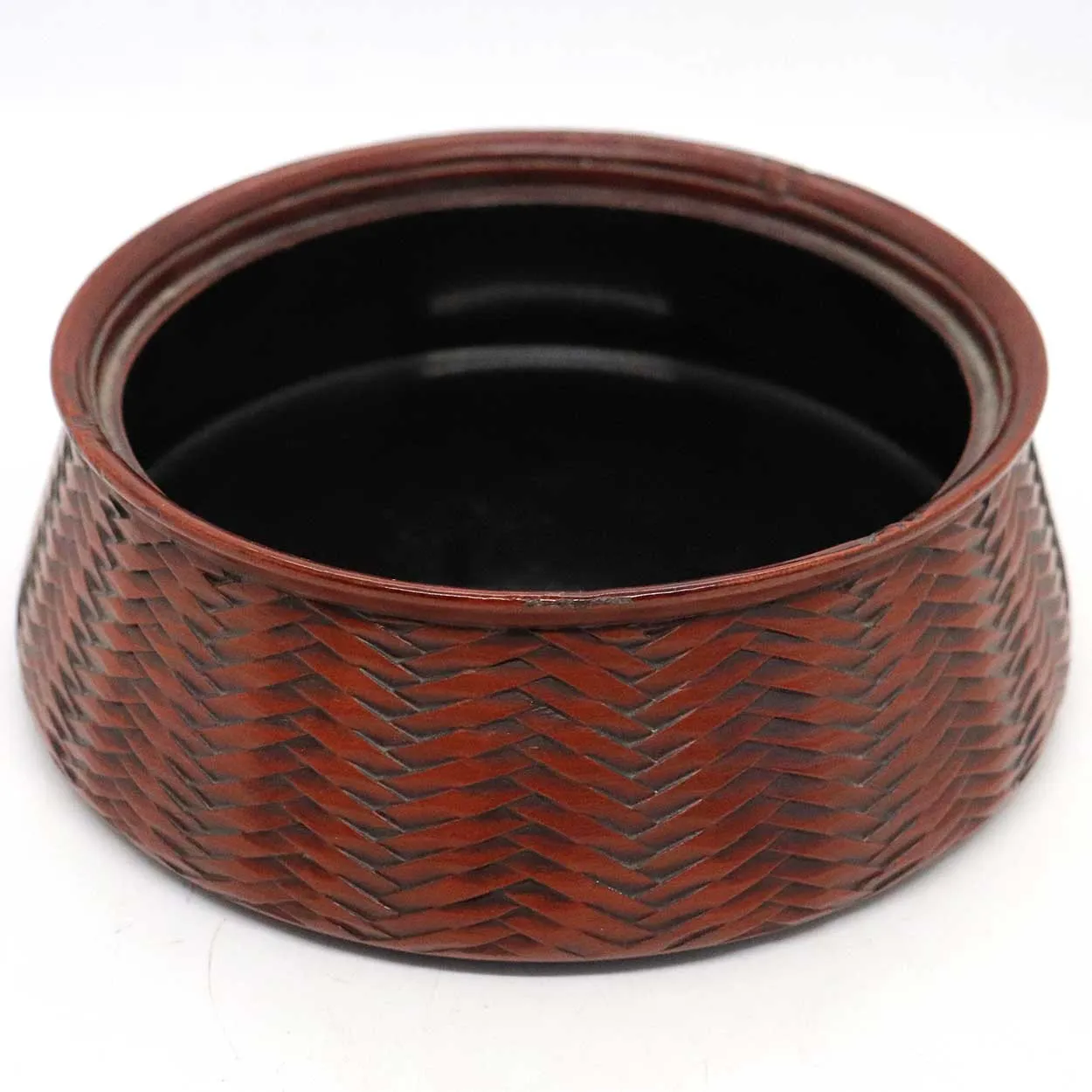 Small Japanese Cinnabar Red Lacquer Koi Fish Round Basket Box