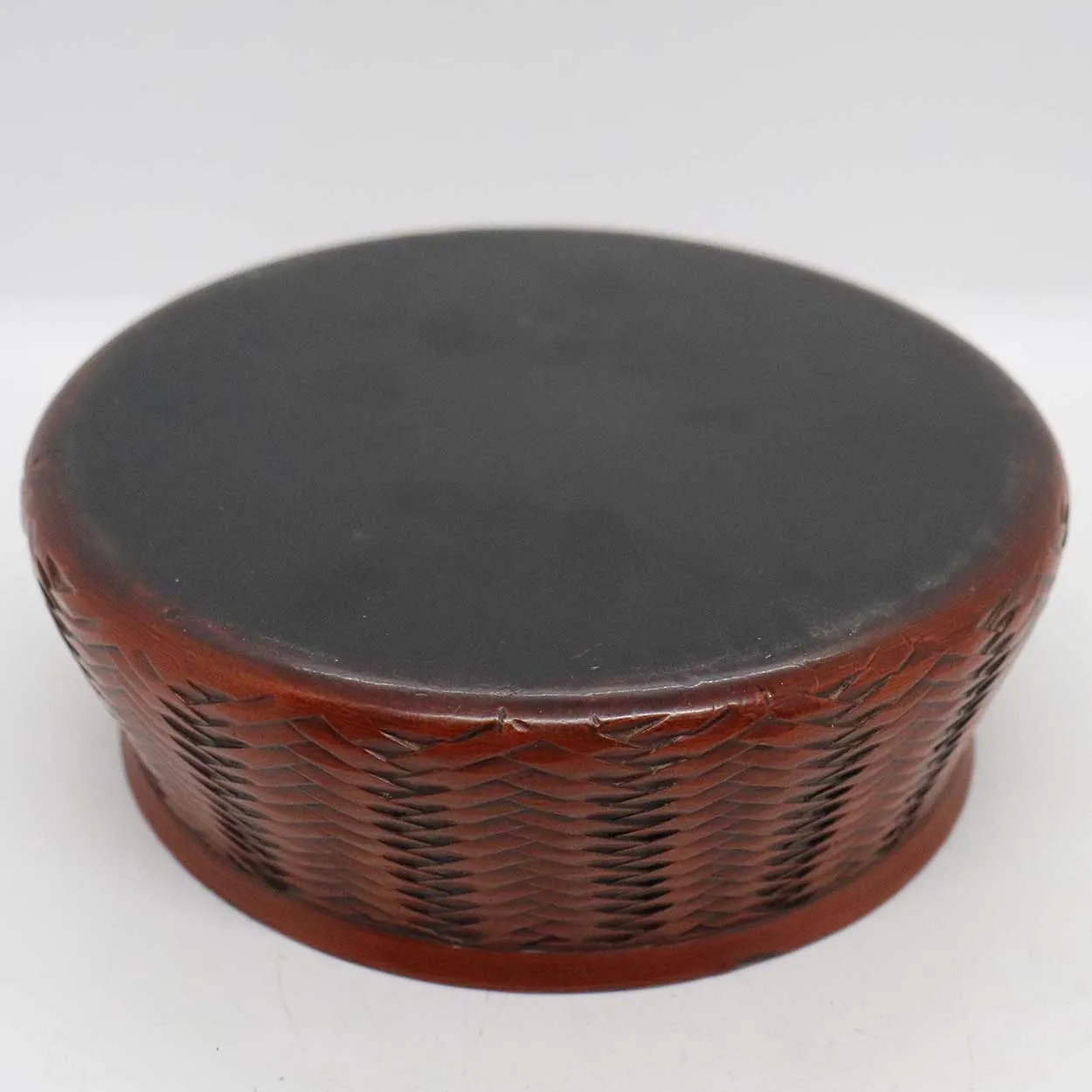 Small Japanese Cinnabar Red Lacquer Koi Fish Round Basket Box