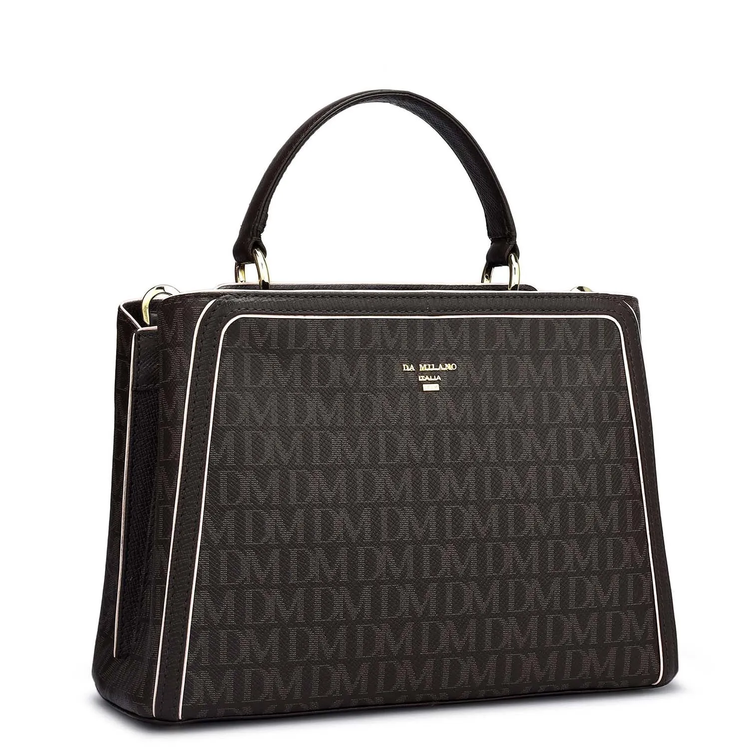 Small Monogram Leather Satchel - Chocolate