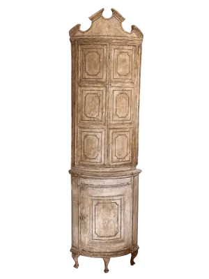 Small Swedish Painted  Bow Front Corner Cupboard, 18th-19th Century