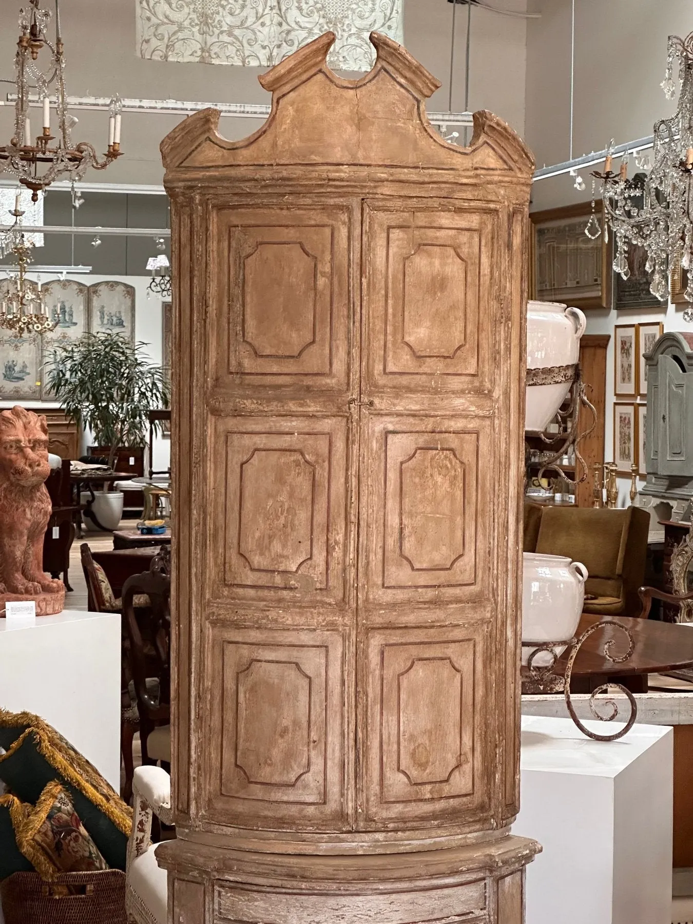 Small Swedish Painted  Bow Front Corner Cupboard, 18th-19th Century