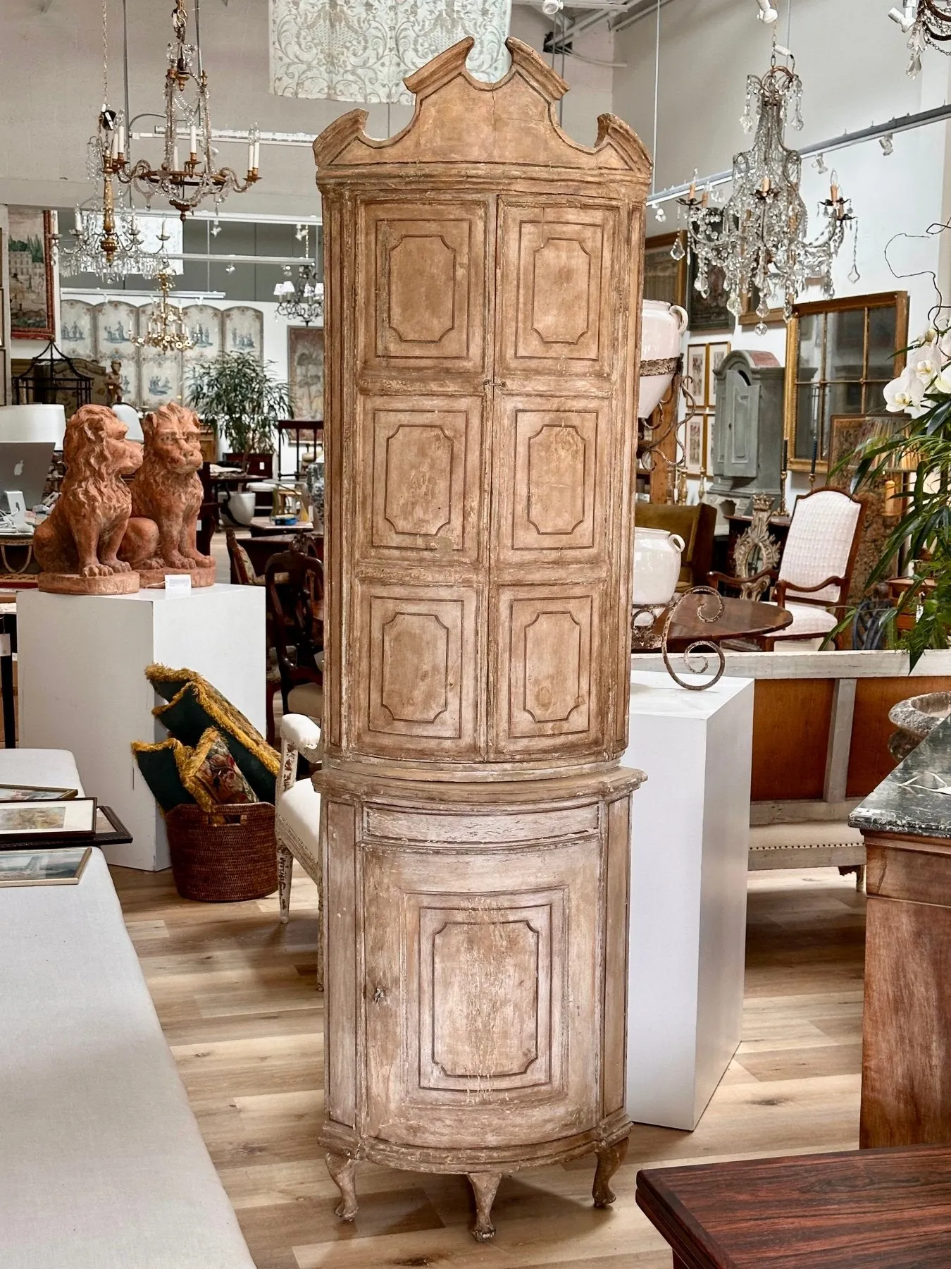 Small Swedish Painted  Bow Front Corner Cupboard, 18th-19th Century
