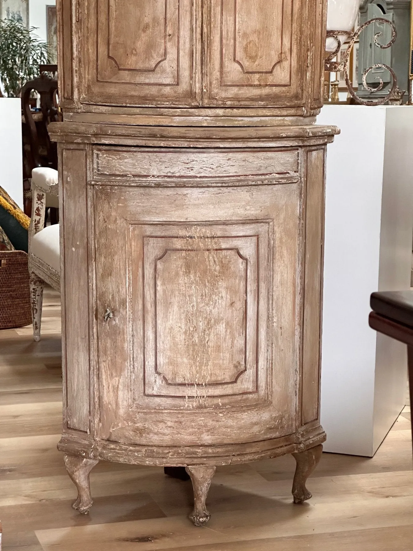 Small Swedish Painted  Bow Front Corner Cupboard, 18th-19th Century
