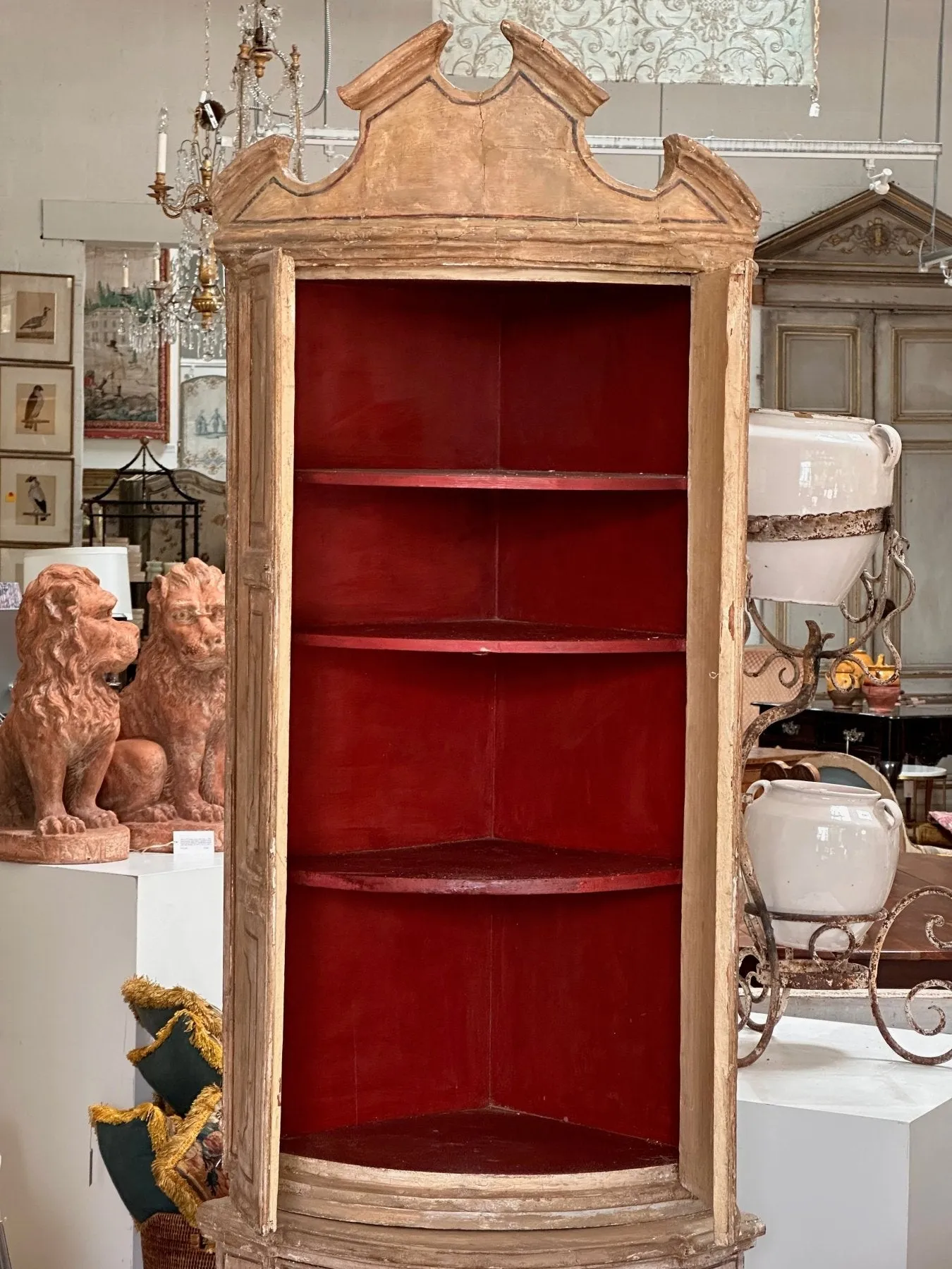 Small Swedish Painted  Bow Front Corner Cupboard, 18th-19th Century