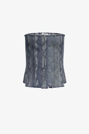 Snake Frayed Paneled Bustier