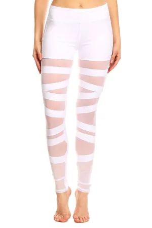 Solid Knit Mesh Panel Leggings