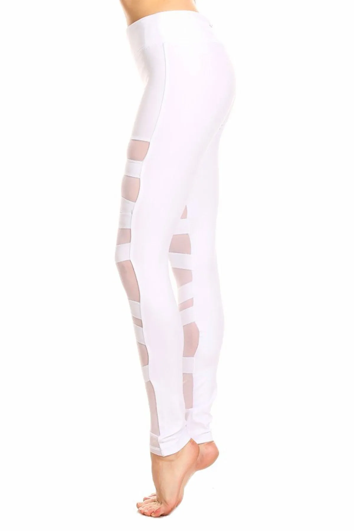 Solid Knit Mesh Panel Leggings