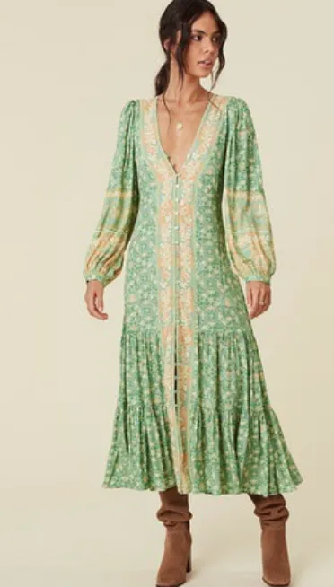 SPELL Madame Peacock Button Through  Gown