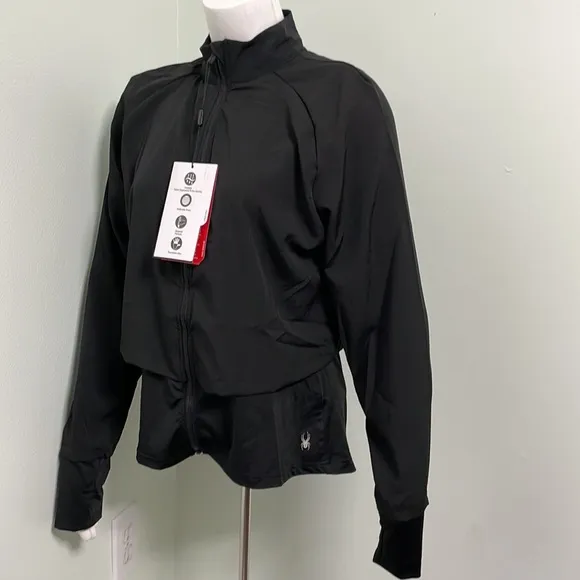 SPYDER Active Full Zip Layered Lightweight Jacket Black Biking Running NWT
