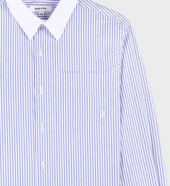 SRC Embroidered Button Down Shirt - White/Blue Stripe Dot