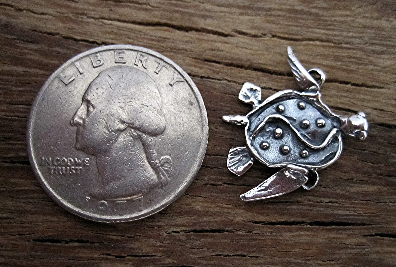 Sterling Silver Artisan Sea Turtle Chain Link and Connector (one)