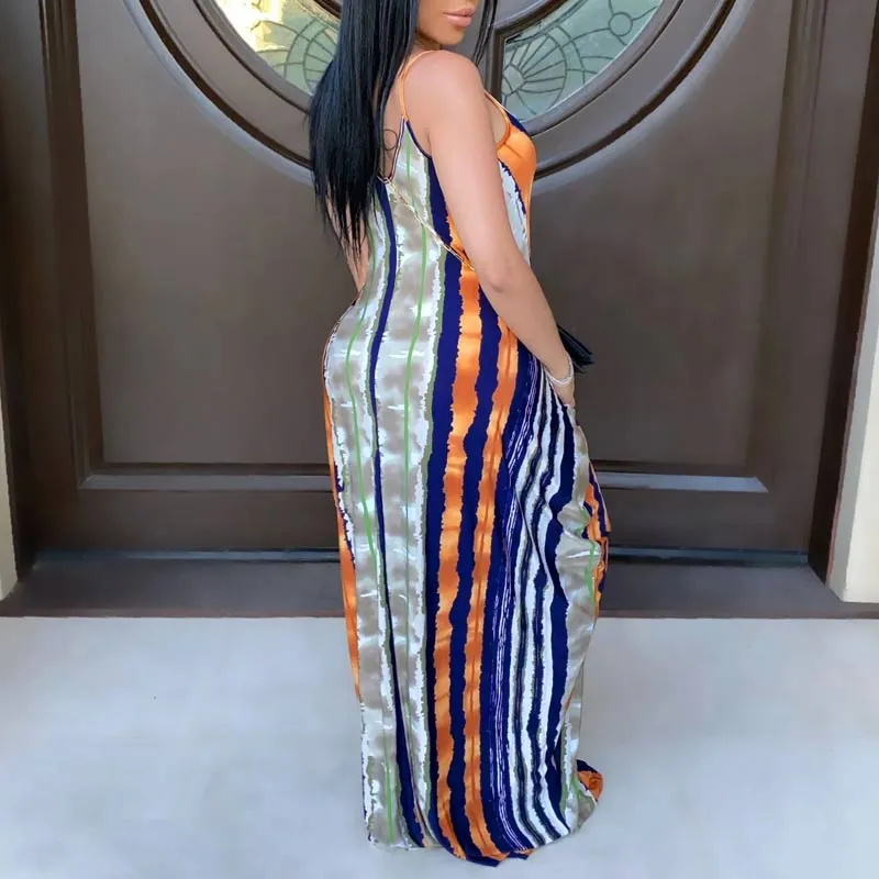 Stripe Pattern Sleeveless Loose Maxi Dress