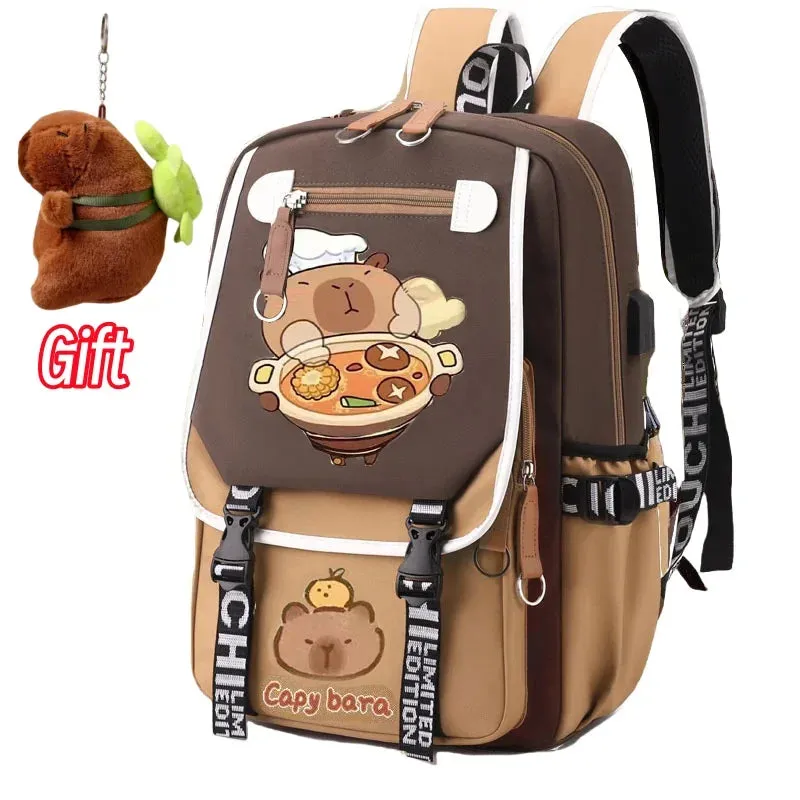 Stylish Kawaii Capybara Computer Backpack College School Casual Daypack Teens Bag Large Capacity Adjustable Strap Schoolbag