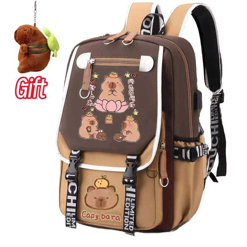 Stylish Kawaii Capybara Computer Backpack College School Casual Daypack Teens Bag Large Capacity Adjustable Strap Schoolbag