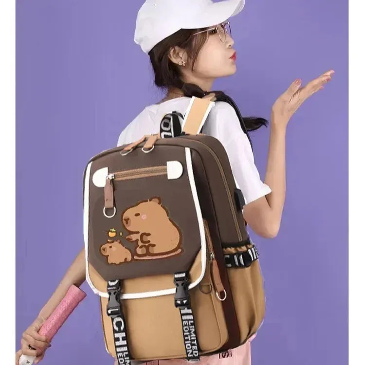 Stylish Kawaii Capybara Computer Backpack College School Casual Daypack Teens Bag Large Capacity Adjustable Strap Schoolbag