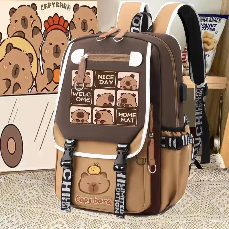 Stylish Kawaii Capybara Computer Backpack College School Casual Daypack Teens Bag Large Capacity Adjustable Strap Schoolbag