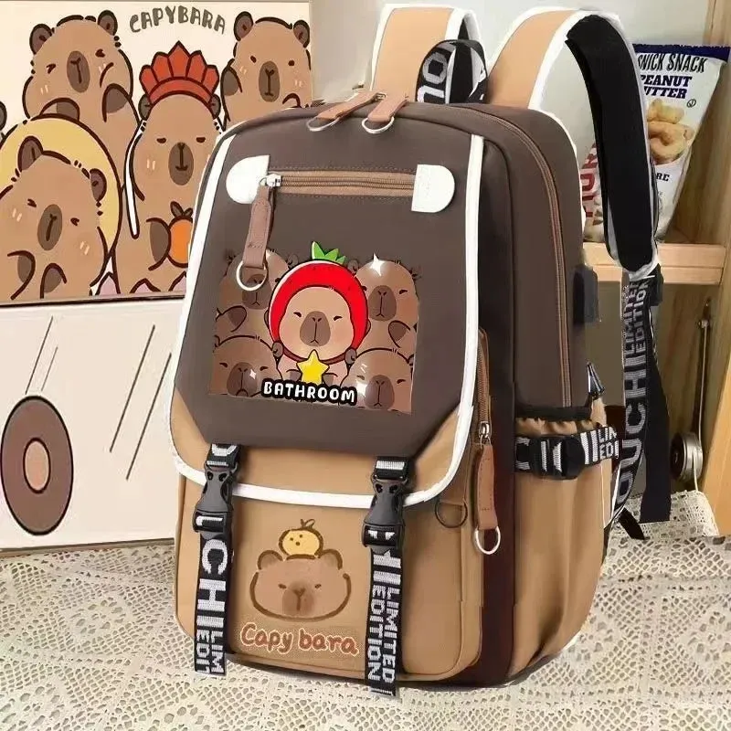 Stylish Kawaii Capybara Computer Backpack College School Casual Daypack Teens Bag Large Capacity Adjustable Strap Schoolbag