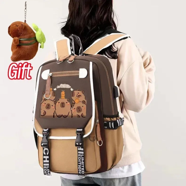 Stylish Kawaii Capybara Computer Backpack College School Casual Daypack Teens Bag Large Capacity Adjustable Strap Schoolbag