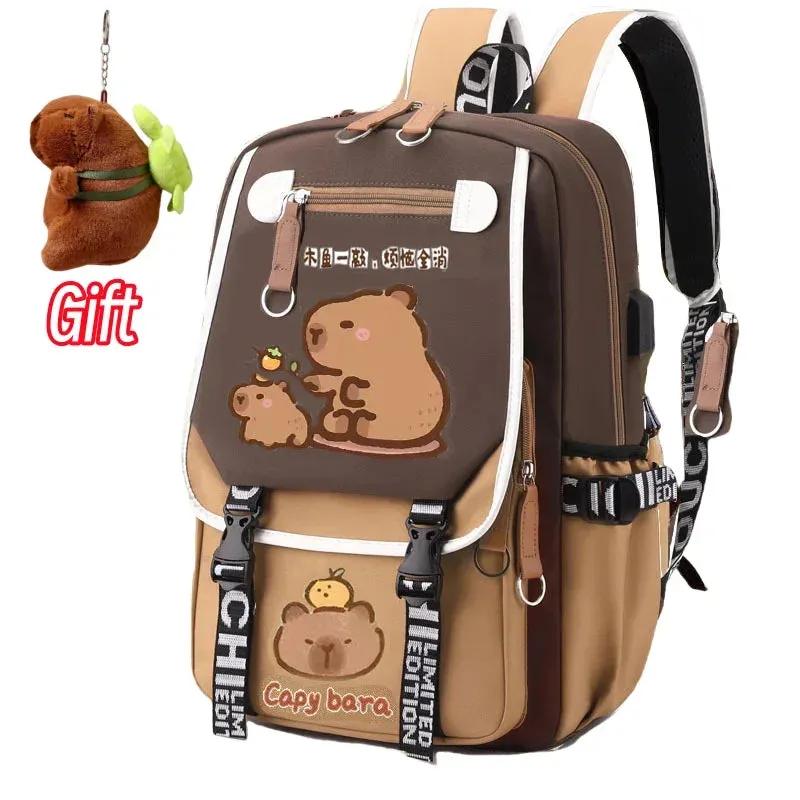 Stylish Kawaii Capybara Computer Backpack College School Casual Daypack Teens Bag Large Capacity Adjustable Strap Schoolbag