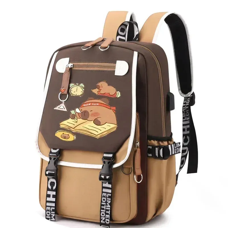 Stylish Kawaii Capybara Computer Backpack College School Casual Daypack Teens Bag Large Capacity Adjustable Strap Schoolbag