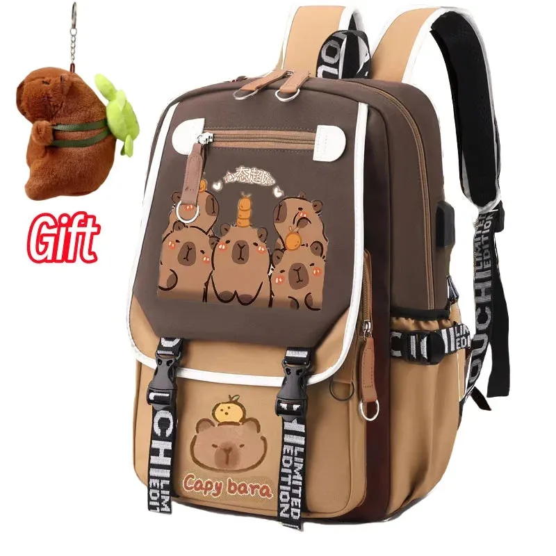 Stylish Kawaii Capybara Computer Backpack College School Casual Daypack Teens Bag Large Capacity Adjustable Strap Schoolbag