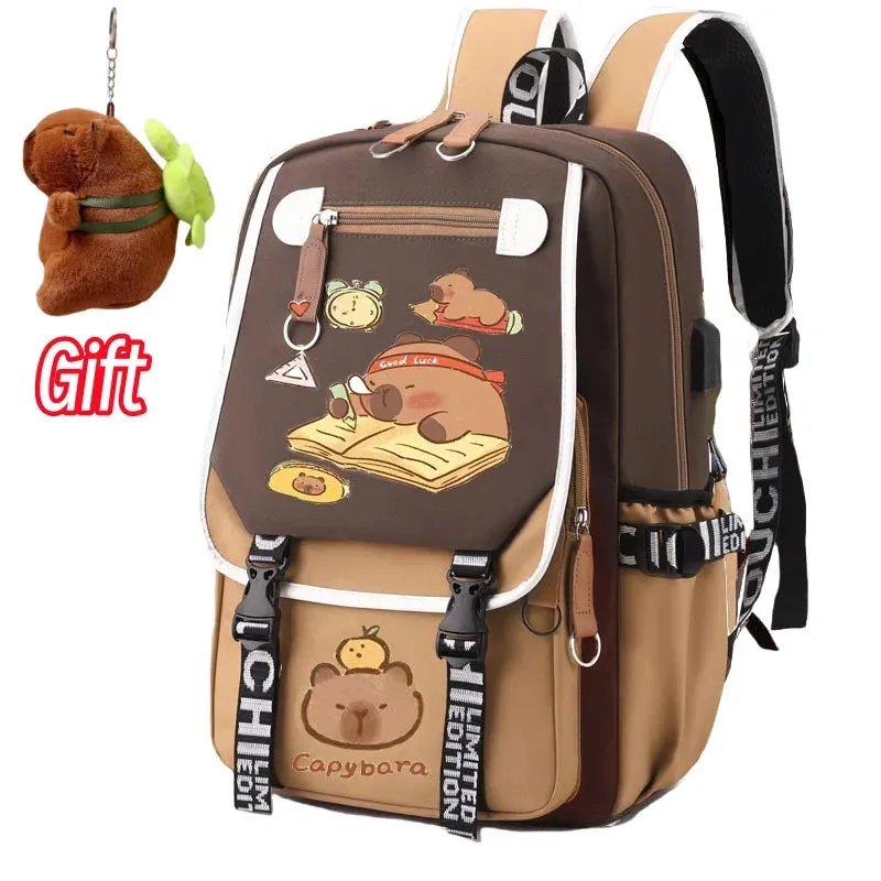 Stylish Kawaii Capybara Computer Backpack College School Casual Daypack Teens Bag Large Capacity Adjustable Strap Schoolbag