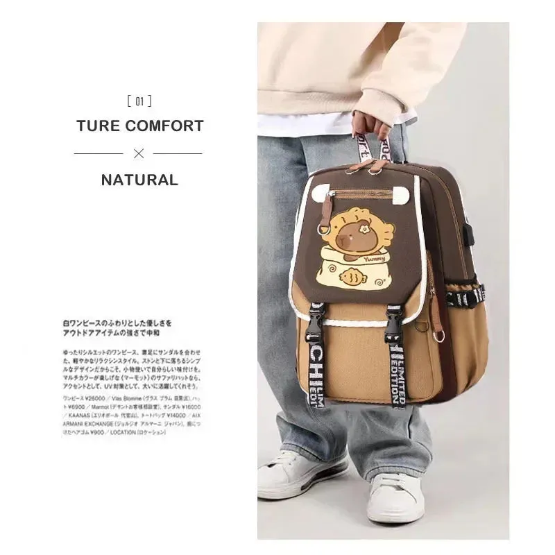 Stylish Kawaii Capybara Computer Backpack College School Casual Daypack Teens Bag Large Capacity Adjustable Strap Schoolbag