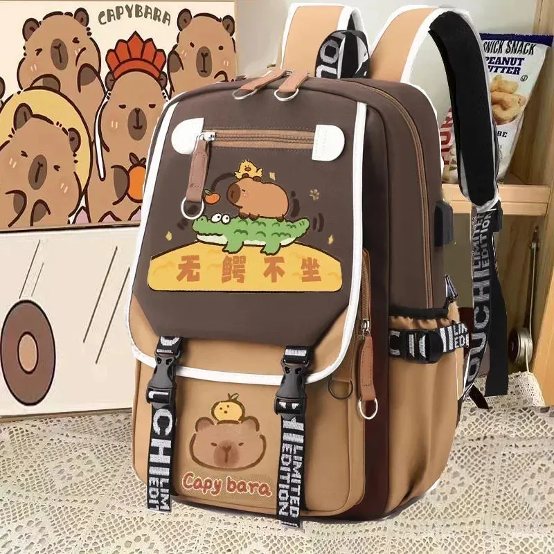 Stylish Kawaii Capybara Computer Backpack College School Casual Daypack Teens Bag Large Capacity Adjustable Strap Schoolbag