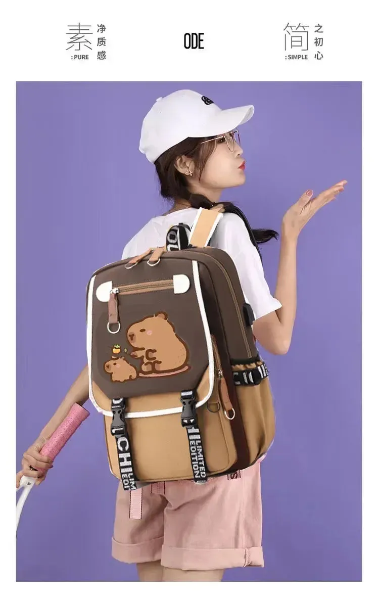 Stylish Kawaii Capybara Computer Backpack College School Casual Daypack Teens Bag Large Capacity Adjustable Strap Schoolbag