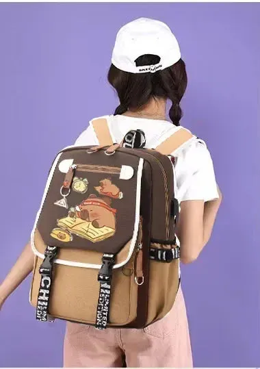 Stylish Kawaii Capybara Computer Backpack College School Casual Daypack Teens Bag Large Capacity Adjustable Strap Schoolbag