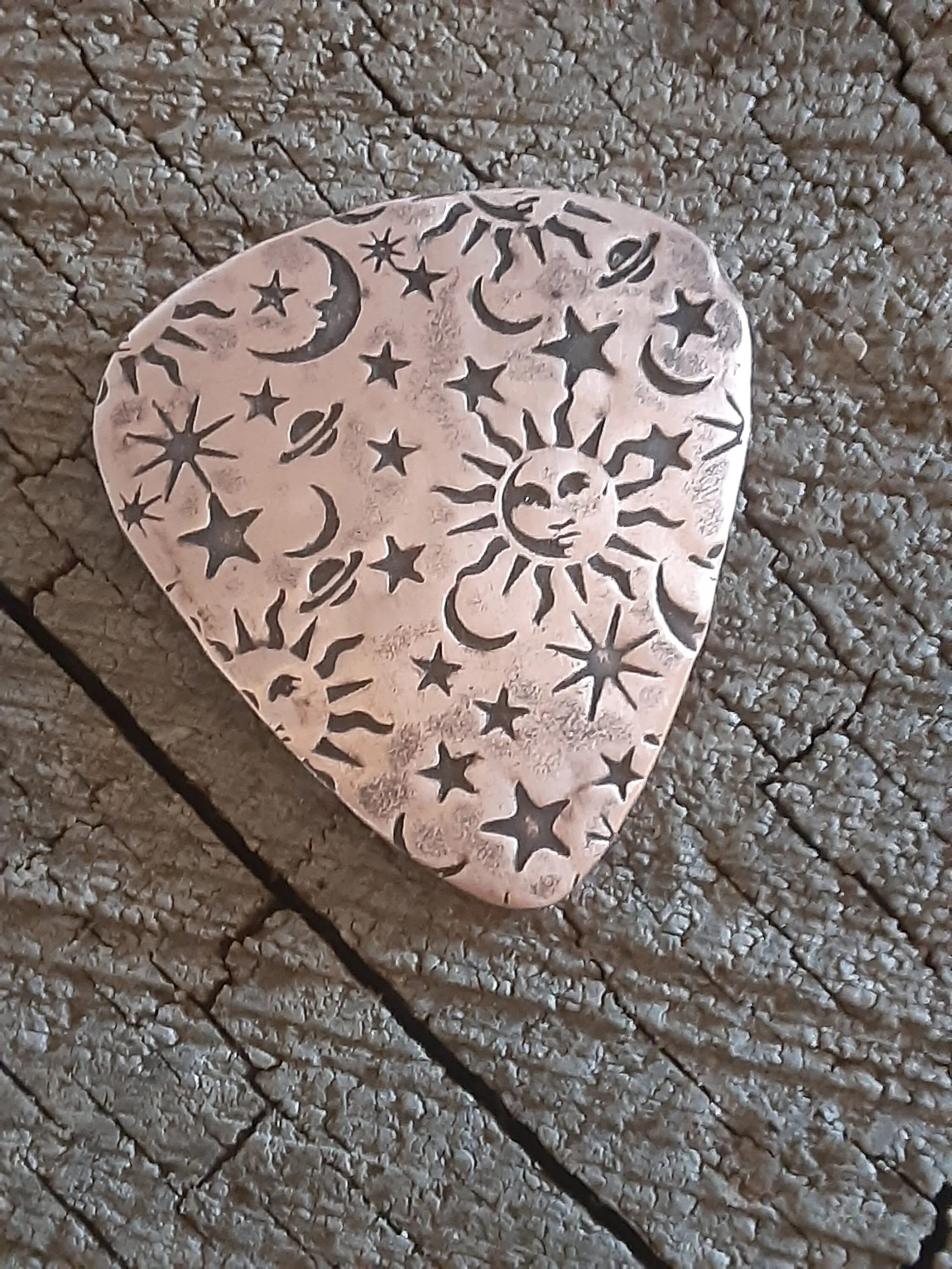 Sun moon and stars copper guitar pick