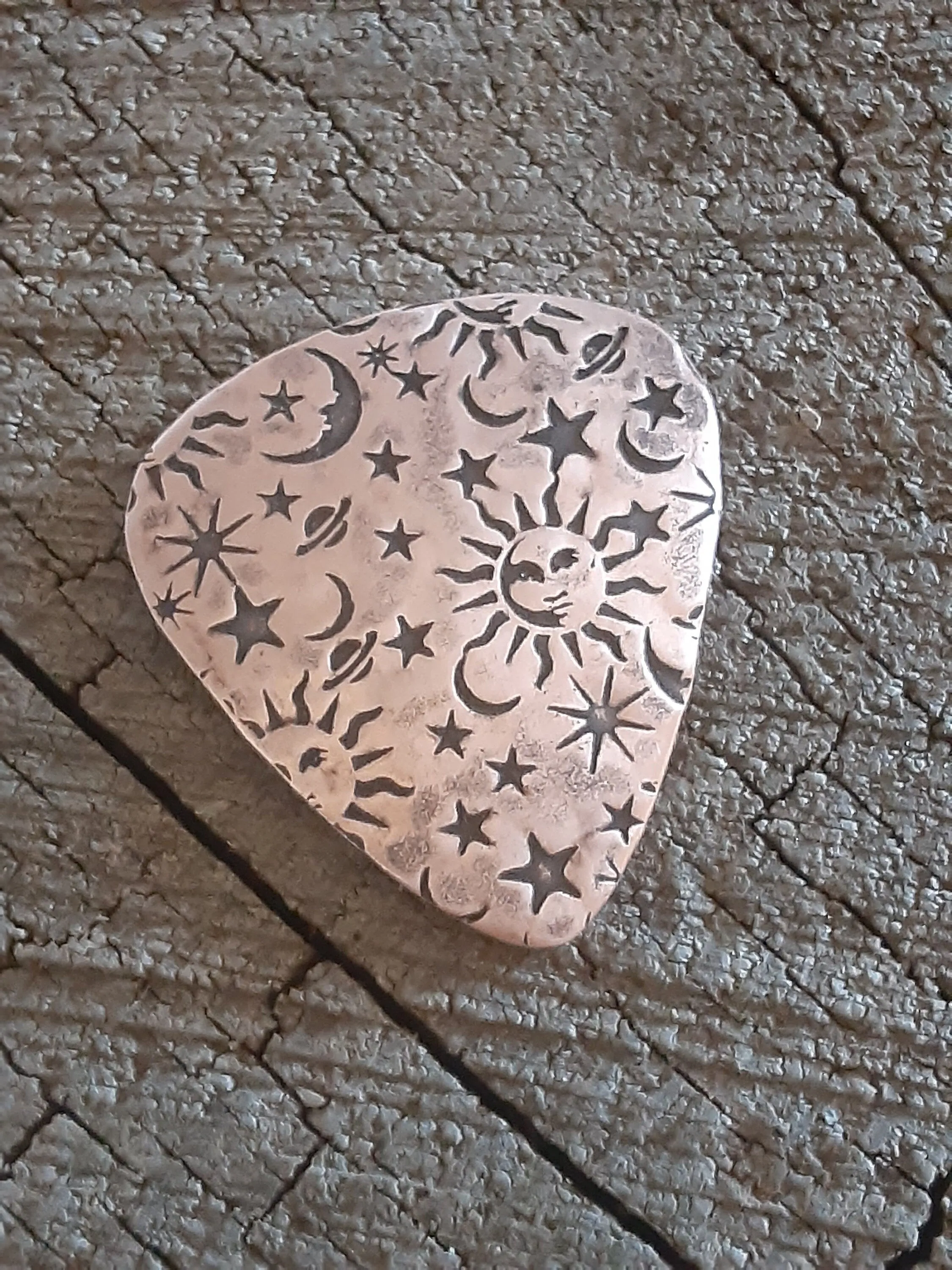 Sun moon and stars copper guitar pick