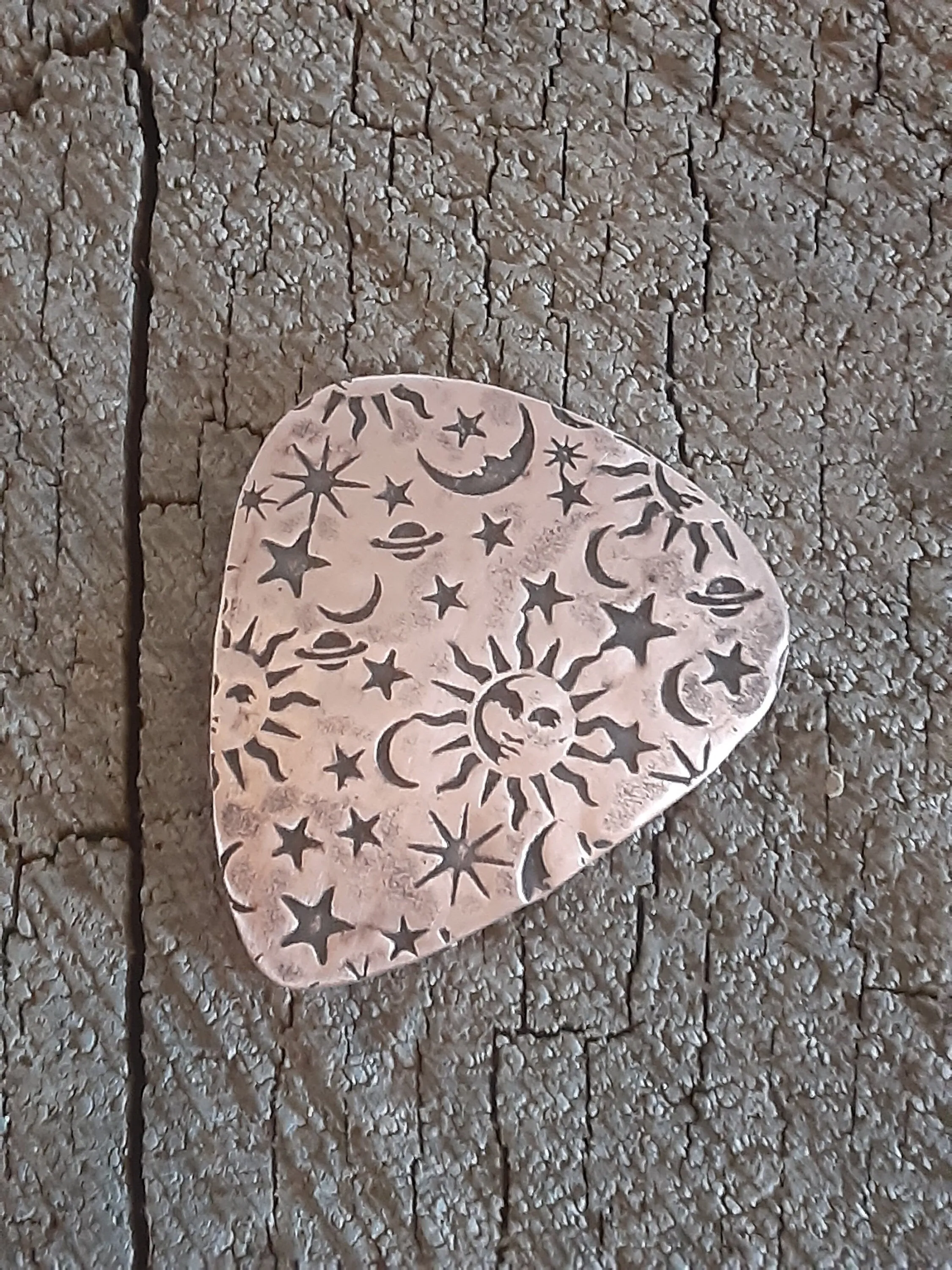 Sun moon and stars copper guitar pick