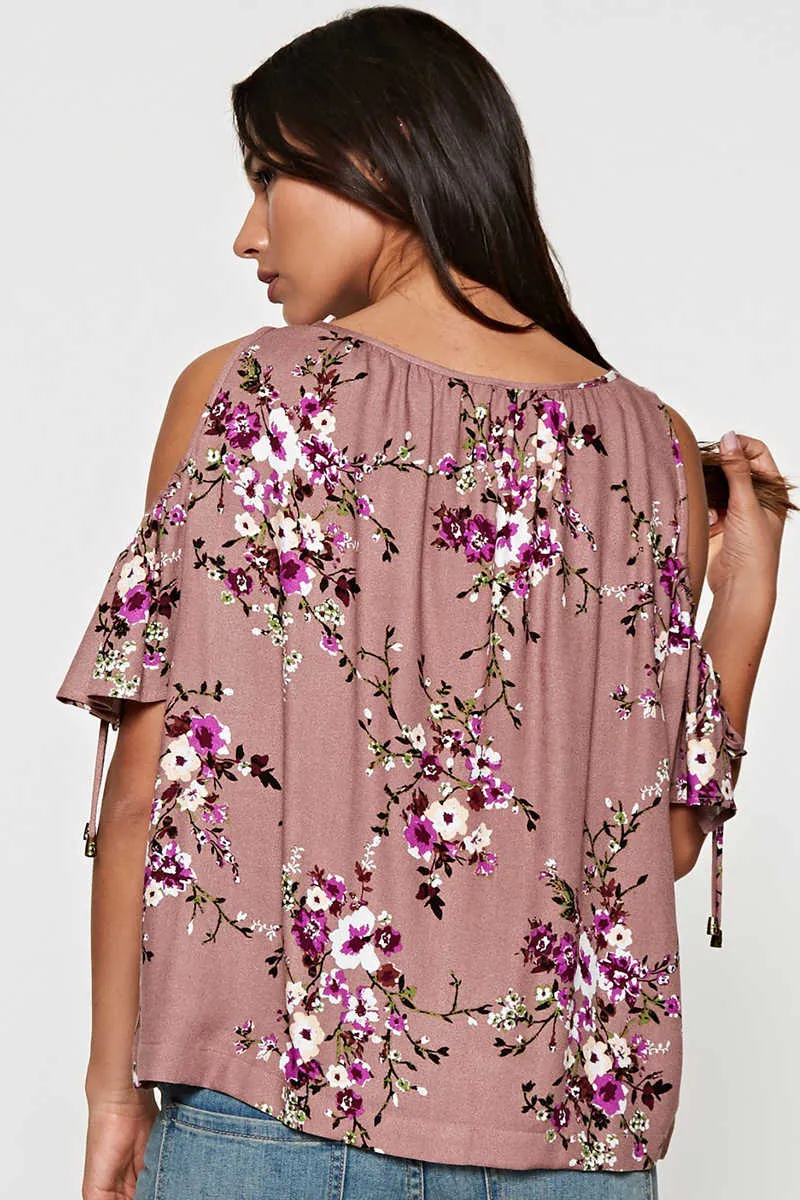 Sweet as Chic - Floral Cold Shoulder Top Lavender