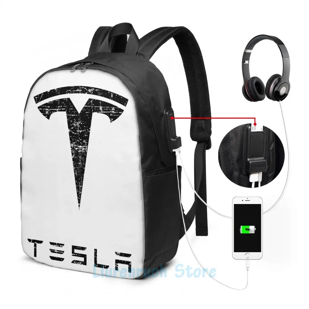 Tesla USB Charge Backpack Men School Women Travel Laptop Bag