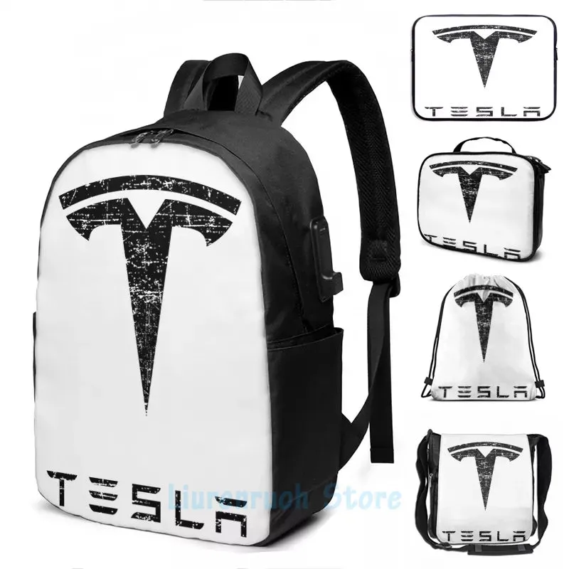 Tesla USB Charge Backpack Men School Women Travel Laptop Bag