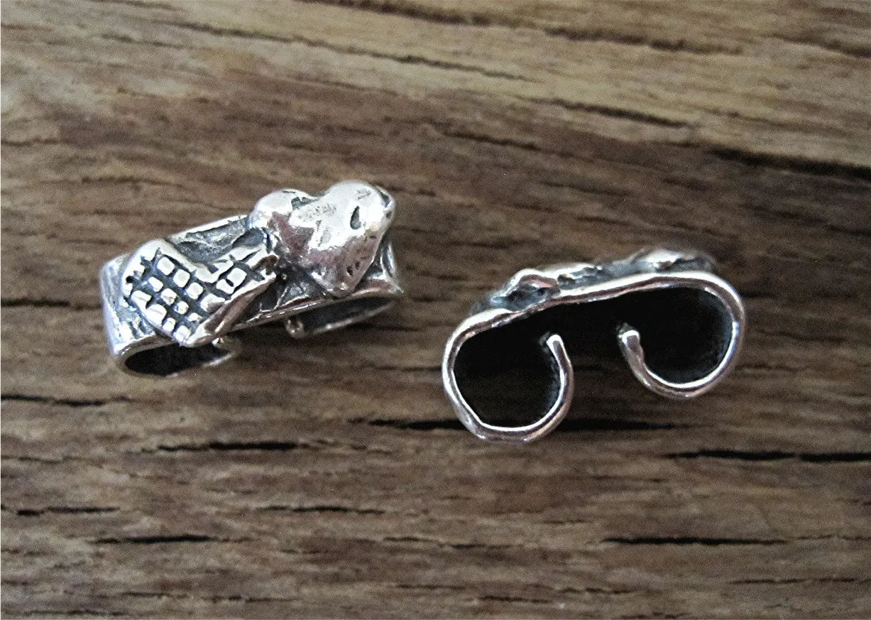 Textured Artisan Sterling Silver Heart Link and Connector (one link)