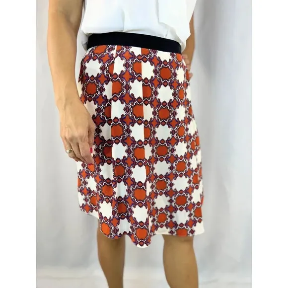 Tibi Red Beige 100% Silk A-Line Skirt $395