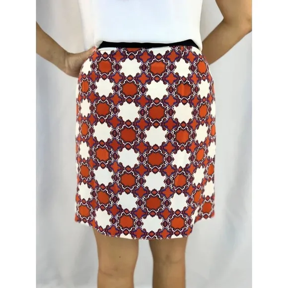 Tibi Red Beige 100% Silk A-Line Skirt $395