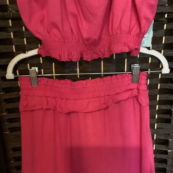 TIERED MIDI SKIRT SET  (Color: Hot Pink)( SIZE: 14)