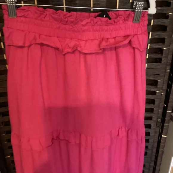TIERED MIDI SKIRT SET  (Color: Hot Pink)( SIZE: 14)