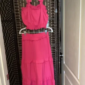TIERED MIDI SKIRT SET  (Color: Hot Pink)( SIZE: 14)